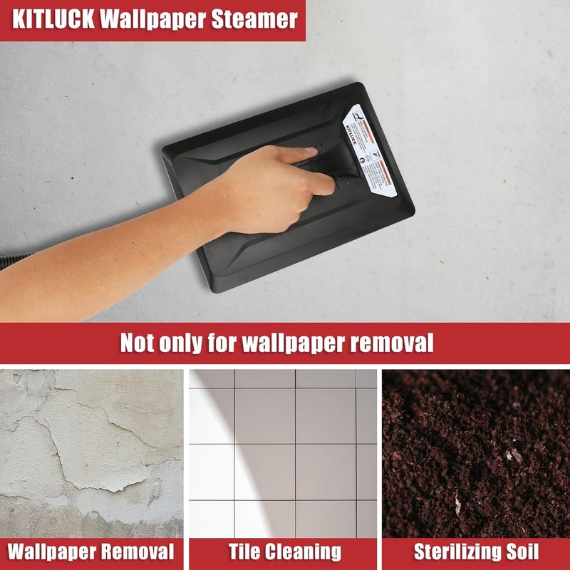 KITLUCK Wallpaper Steamer, 1500W Chemical Free Wallpaper Remover with 11.5 FT Cooling-Touch Hose, 1.2 Gallon Water Tank, Large Steam Plate, Steam Generator, Steam Cleaner for Wallpaper Removal - Image 5